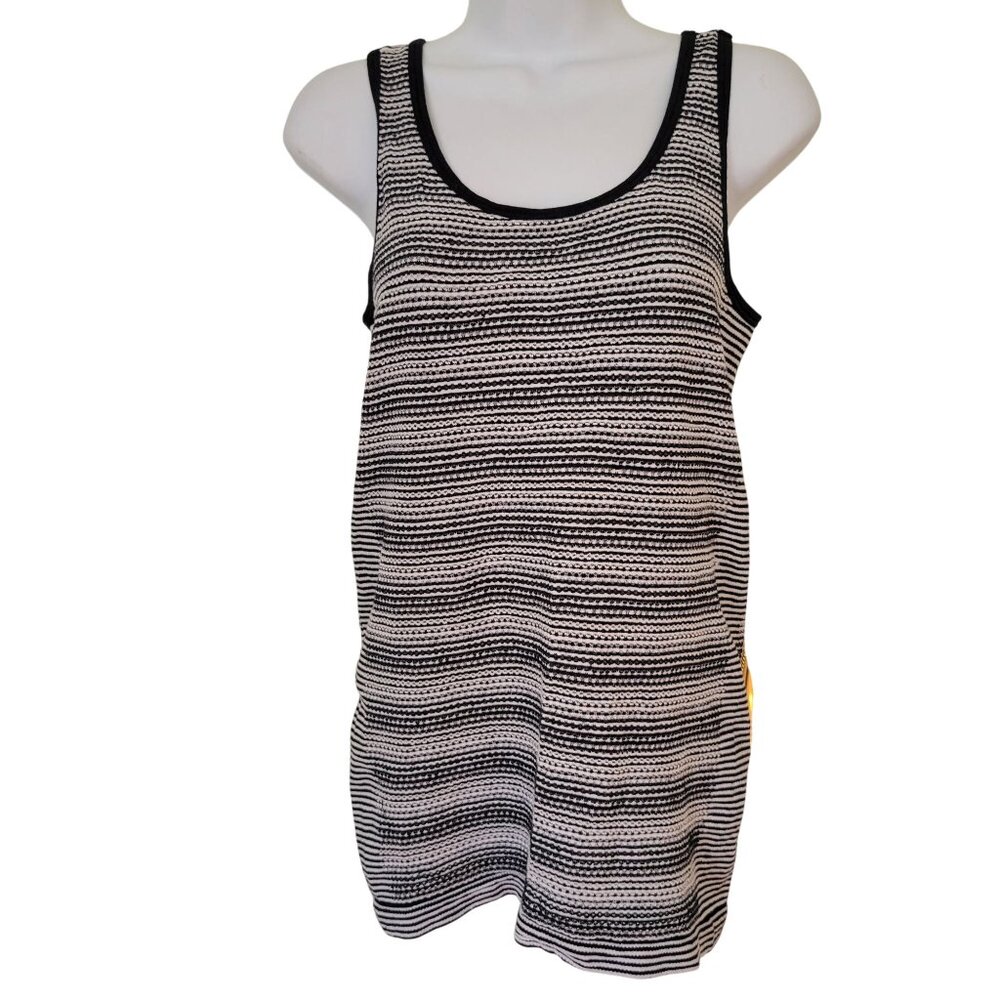 Athleta Black White Striped Sleeveless Tank Top M‎ Knit Seamless